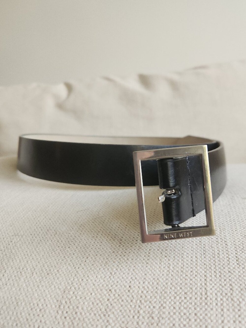 Nine West Black Leather Silver Buckle Belt - Sz L